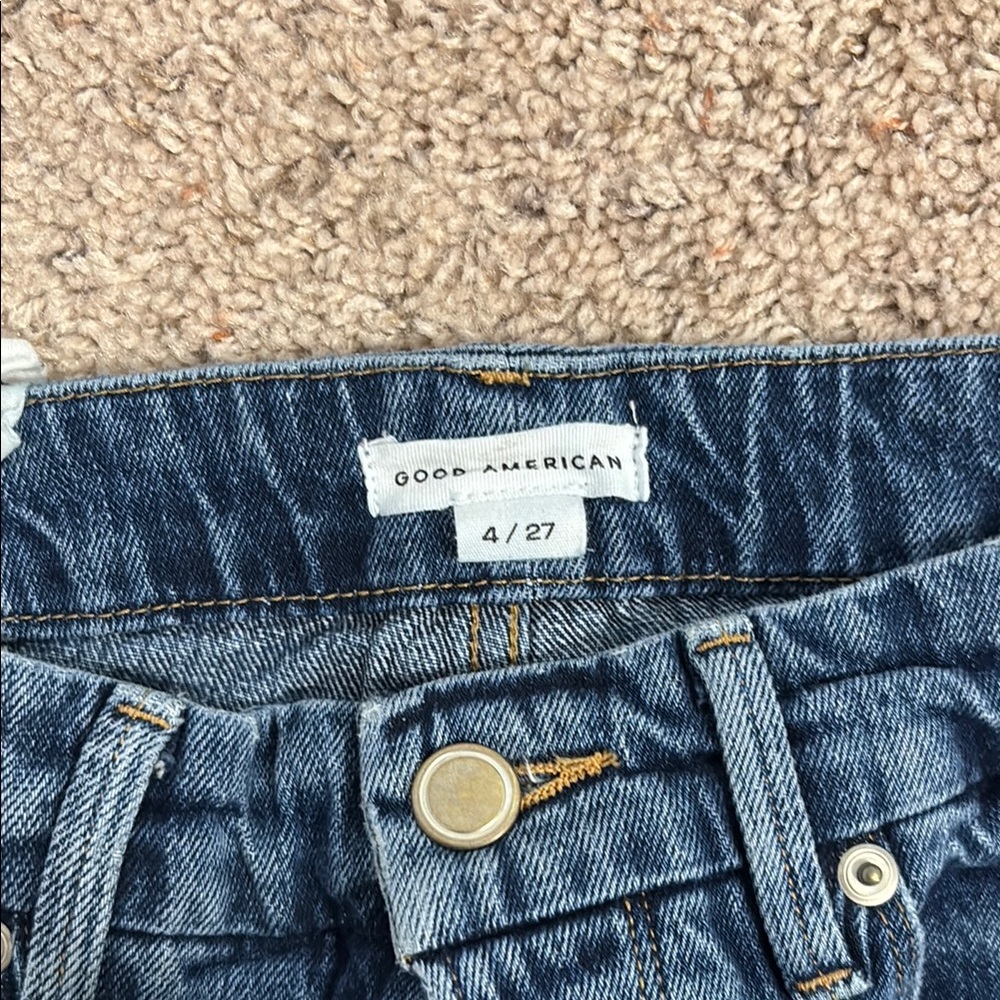 Good American Blue Classic Denim Jeans with Gold Stitching